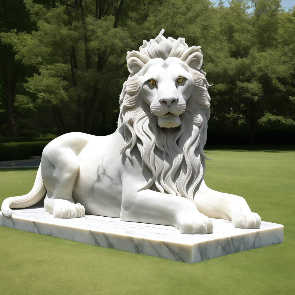 00049-933976531-a (marblecarvingcd, marble, white_1.2, shiny_1.2) lion, (solo_1.2), sitting in lawn, , no humans, high quality, realistic, photo.png